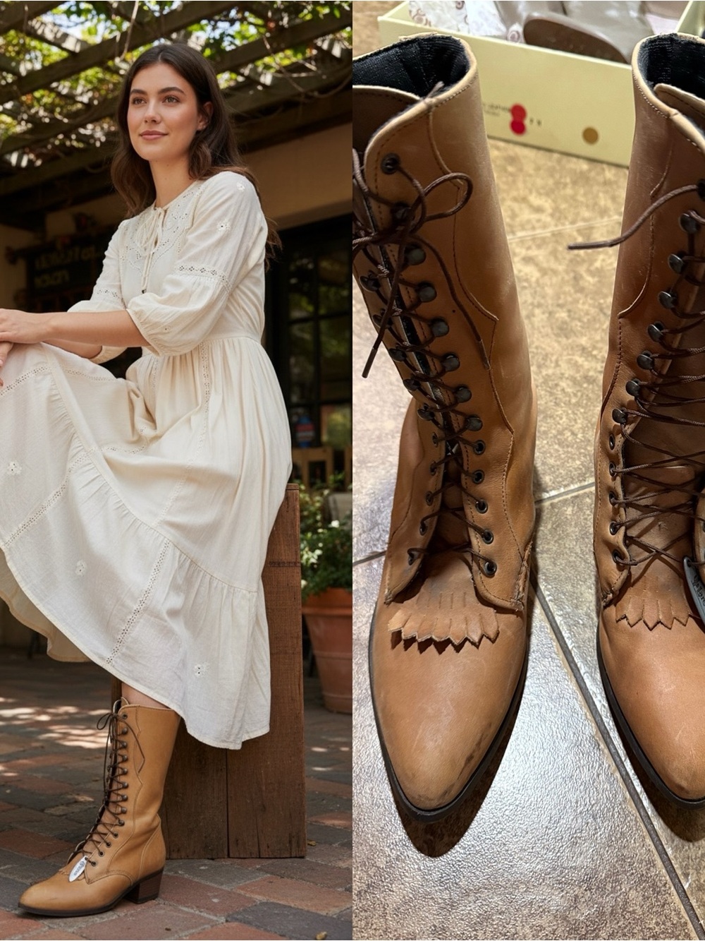 Vintage Laredo Women’s 10M Leather Kiltie Lace Up Western Granny Boots Brown